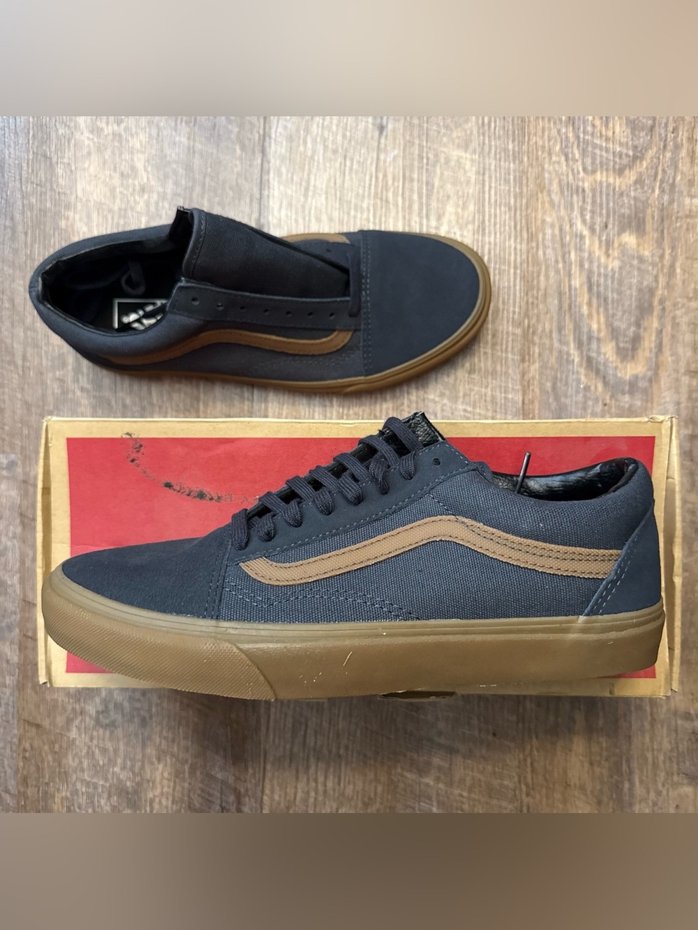Vans Old Skool Low Navy Blue Brown Gum Sidestr Men’s Size 10 Sneakers Shoes